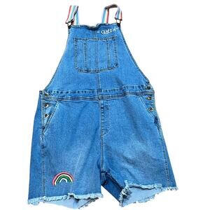 Denim Overalls Shortalls Rainbow Strap Women XL Plus Pride Collection High Waist